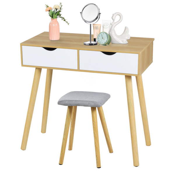 Corrigan Studio® Solid Wood Vanity Set with Stool & Reviews Wayfair